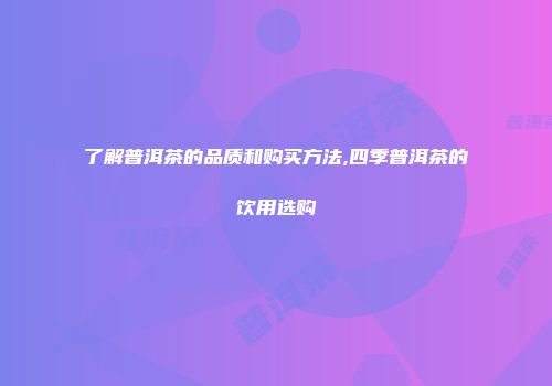 了解普洱茶的品质和购买方法,四季普洱茶的饮用选购