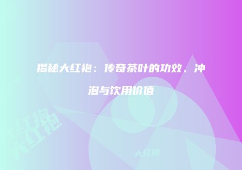 揭秘大红袍：传奇茶叶的功效、冲泡与饮用价值