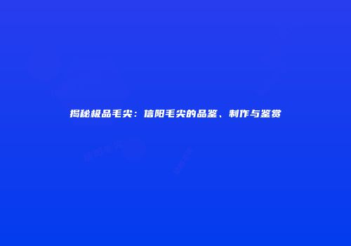 揭秘极品毛尖：信阳毛尖的品鉴、制作与鉴赏