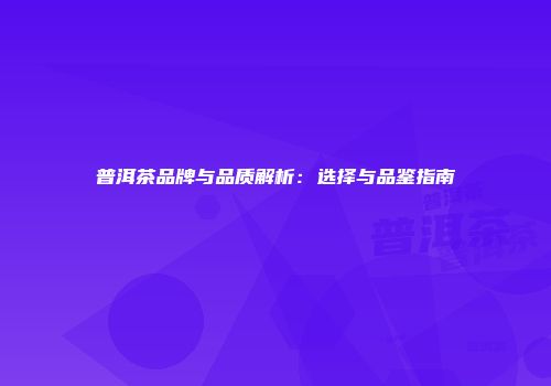普洱茶品牌与品质解析：选择与品鉴指南