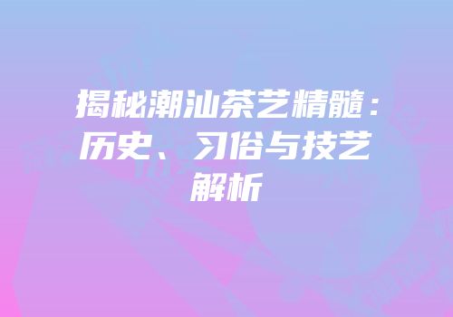 揭秘潮汕茶艺精髓：历史、习俗与技艺解析