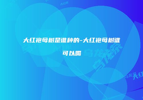 大红袍母树是谁种的-大红袍母树谁可以喝