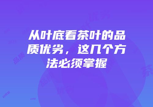 从叶底看茶叶的品质优劣，这几个方法必须掌握