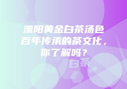 溧阳黄金白茶汤色百年传承的茶文化，你了解吗？
