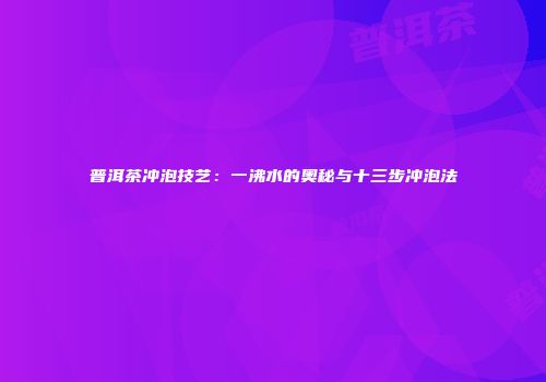 普洱茶冲泡技艺：一沸水的奥秘与十三步冲泡法