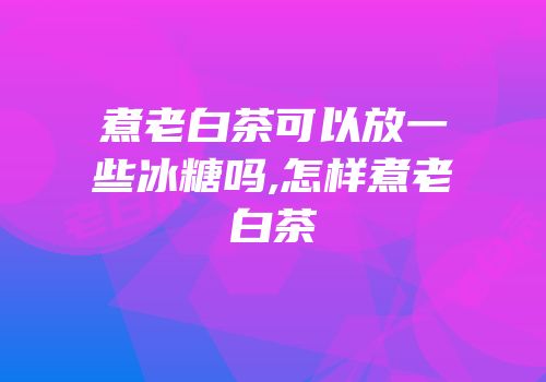 煮老白茶可以放一些冰糖吗,怎样煮老白茶