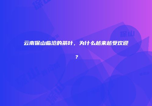 云南保山临沧的茶叶，为什么越来越受欢迎？