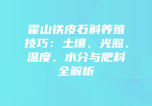 霍山铁皮石斛养殖技巧：土壤、光照、温度、水分与肥料全解析