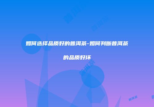 如何选择品质好的普洱茶-如何判断普洱茶的品质好坏