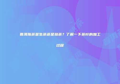 普洱陈茶是生茶还是熟茶？了解一下茶叶的加工过程