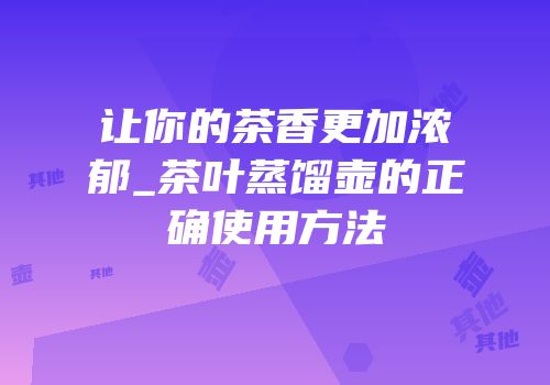 让你的茶香更加浓郁_茶叶蒸馏壶的正确使用方法