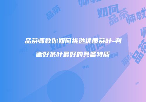 品茶师教你如何挑选优质茶叶-判断好茶叶最好的具备特质