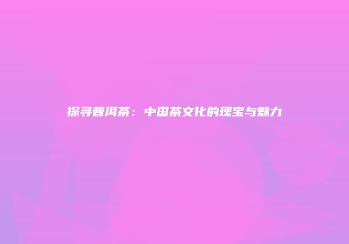 探寻普洱茶：中国茶文化的瑰宝与魅力