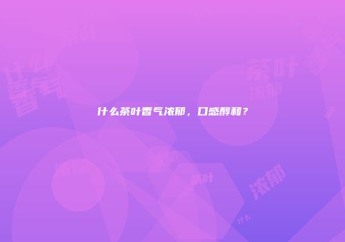 什么茶叶香气浓郁，口感醇和？