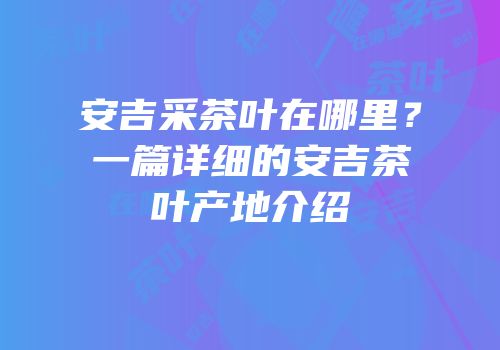 安吉采茶叶在哪里？一篇详细的安吉茶叶产地介绍