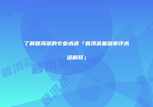 了解普洱茶的专业术语「普洱茶基础审评术语解释」