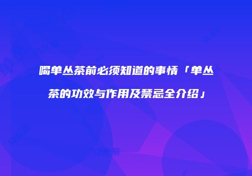 喝单丛茶前必须知道的事情「单丛茶的功效与作用及禁忌全介绍」
