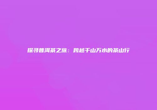 探寻普洱茶之旅：跨越千山万水的茶山行