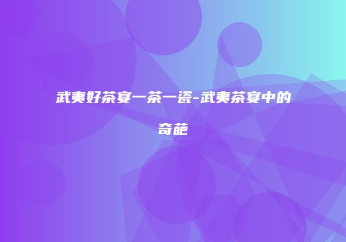 武夷好茶宴一茶一瓷-武夷茶宴中的奇葩