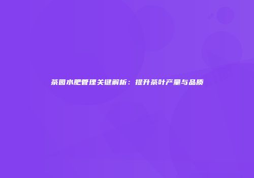 茶园水肥管理关键解析：提升茶叶产量与品质