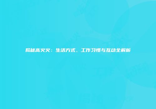 揭秘高火火：生活方式、工作习惯与互动全解析
