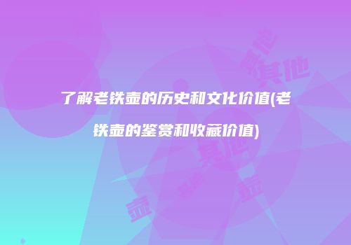 了解老铁壶的历史和文化价值(老铁壶的鉴赏和收藏价值)