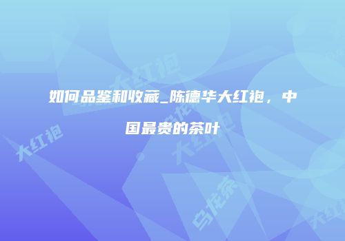 如何品鉴和收藏_陈德华大红袍，中国最贵的茶叶