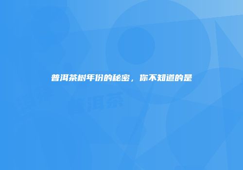 普洱茶树年份的秘密，你不知道的是