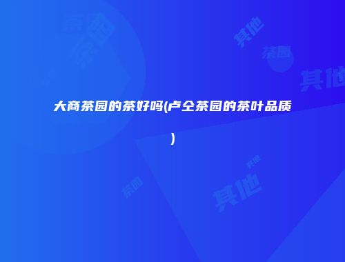 大商茶园的茶好吗(卢仝茶园的茶叶品质)