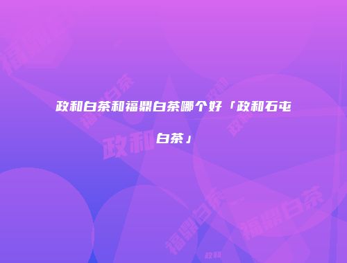 政和白茶和福鼎白茶哪个好「政和石屯白茶」