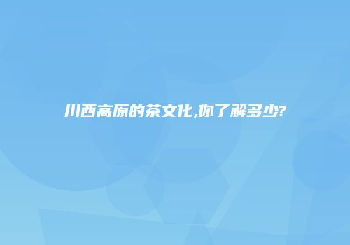 川西高原的茶文化,你了解多少?