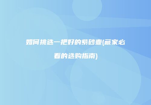 如何挑选一把好的紫砂壶(藏家必看的选购指南)