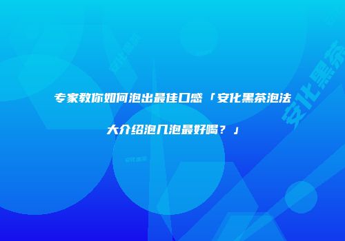 专家教你如何泡出最佳口感「安化黑茶泡法大介绍泡几泡最好喝？」