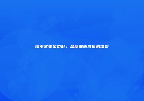 探索武夷星茶叶：品质解析与价格体系