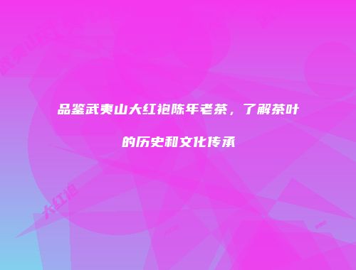 品鉴武夷山大红袍陈年老茶，了解茶叶的历史和文化传承