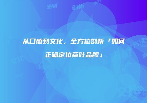 从口感到文化，全方位剖析「如何正确定位茶叶品牌」