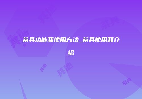 茶具功能和使用方法_茶具使用和介绍