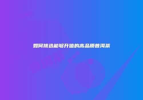 如何挑选能够升值的高品质普洱茶