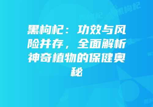 黑枸杞：功效与风险并存，全面解析神奇植物的保健奥秘