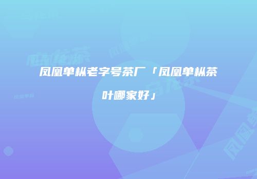 凤凰单枞老字号茶厂「凤凰单枞茶叶哪家好」