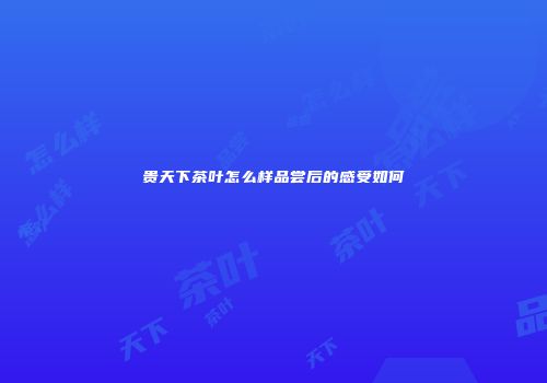 贵天下茶叶怎么样品尝后的感受如何