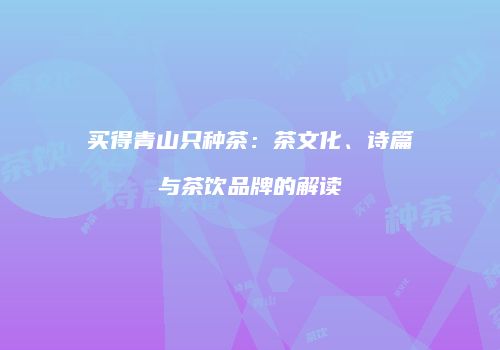 买得青山只种茶：茶文化、诗篇与茶饮品牌的解读