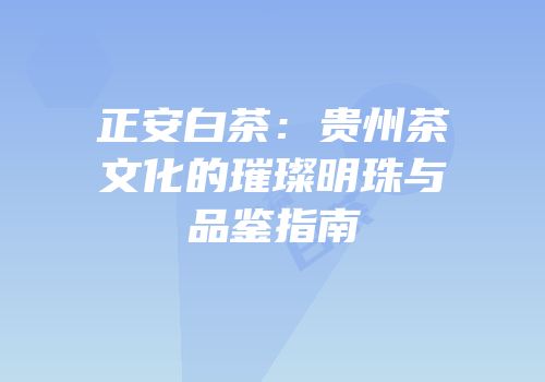 正安白茶：贵州茶文化的璀璨明珠与品鉴指南