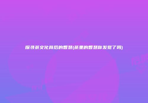 探寻茶文化背后的智慧(茶里的智慧你发觉了吗)
