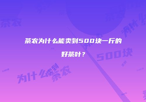 茶农为什么能卖到500块一斤的好茶叶？