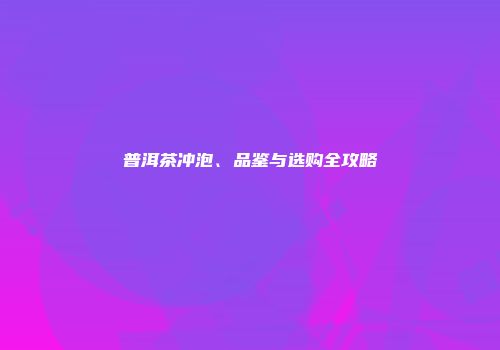 普洱茶冲泡、品鉴与选购全攻略