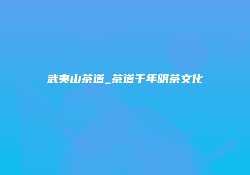 武夷山茶道_茶道千年明茶文化