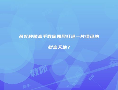 茶叶种植高手教你如何打造一片绿色的财富天地？