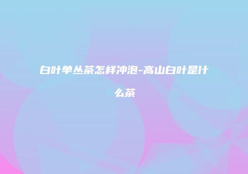 白叶单丛茶怎样冲泡-高山白叶是什么茶