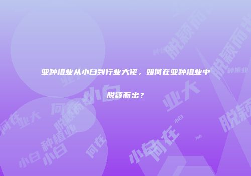 亚种植业从小白到行业大佬，如何在亚种植业中脱颖而出？